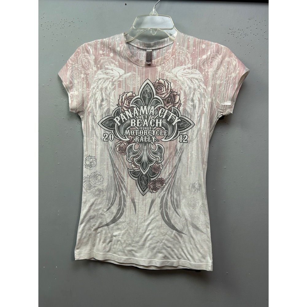 Next Level T-Shirt Womens Medium Pink Panama City Beach Motorcycle Rally 2012